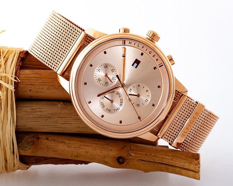 Tommy Hilfiger Blake Chronograph Rose Gold Dial Rose Gold Mesh Bracelet Watch For Women - 1781907