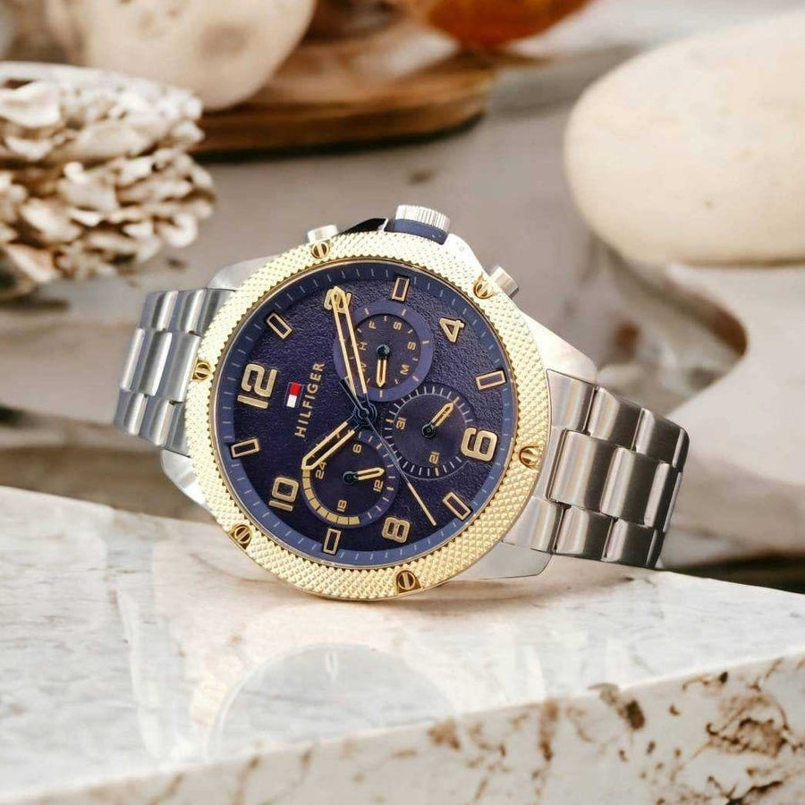 Tommy Hilfiger Blaze Chronograph Blue Dial Silver Steel Strap Watch for Men - 1792031