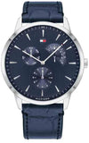 Tommy Hilfiger Brad Chronograph Quartz Blue Dial Blue Leather Strap Watch For Men - 1710387