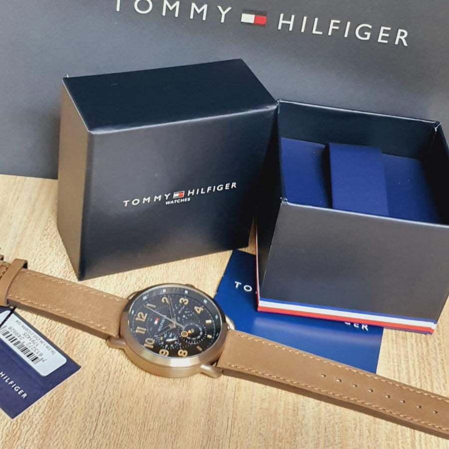 Tommy Hilfiger Briggs Chronograph Black Dial Brown Leather Strap Watch for Men - 1791425