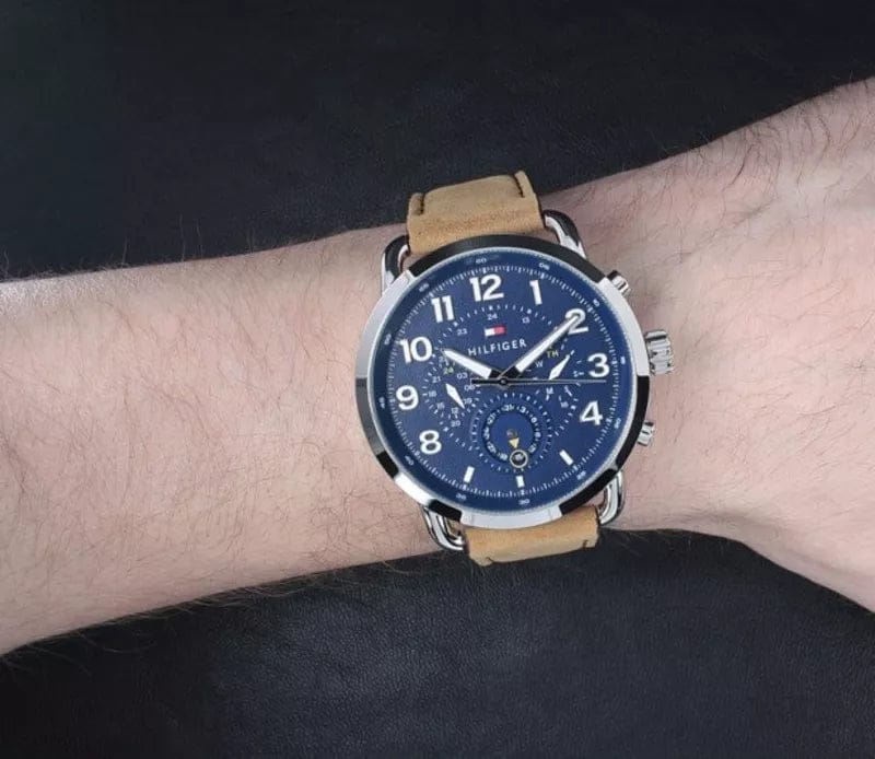 Tommy Hilfiger Briggs Chronograph Blue Dial Brown Leather Strap Watch for Men - 1791424