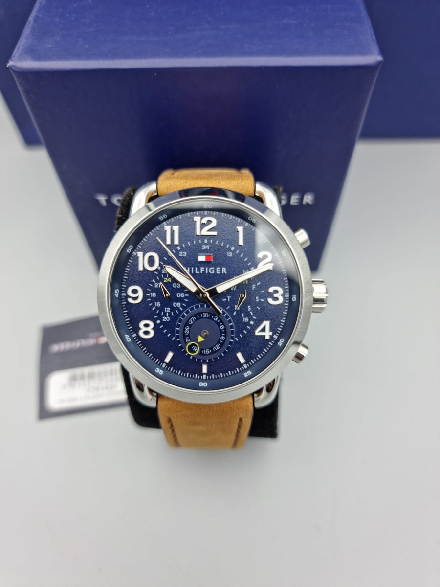 Tommy Hilfiger Briggs Chronograph Blue Dial Brown Leather Strap Watch for Men - 1791424