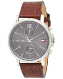 Tommy Hilfiger Daniel Grey Dial Brown Leather Strap Watch for Men - 1710416