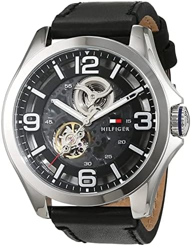 Tommy Hilfiger Bruce Analog Black Dial Black Leather Strap Watch for Men - 1791279