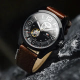 Tommy Hilfiger Bruce Automatic Black Dial Brown Leather Strap Watch for Men - 1791280