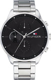Tommy Hilfiger Chase Quartz Black Dial Silver Steel Strap Watch For Men - 1791485