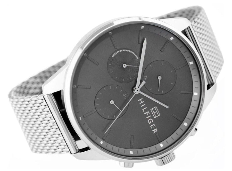 Tommy Hilfiger Chase Quartz Grey Dial Silver Mesh Bracelet Watch For Men - 1791484