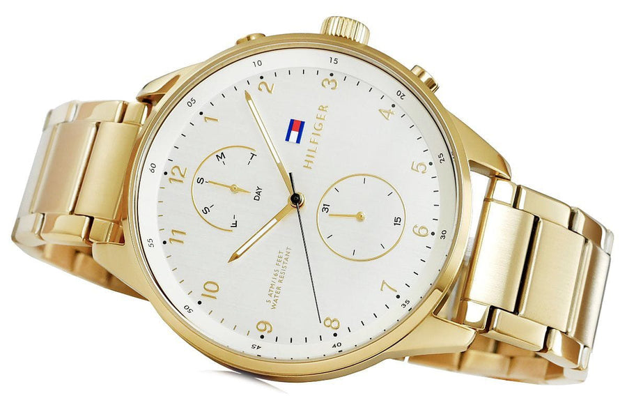 Tommy Hilfiger Chase Quartz White Dial Gold Steel Strap Watch for Men - 1791576