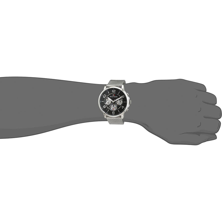Tommy Hilfiger Chronograph Black Dial Silver Mesh Bracelet Watch for Men - 1791292