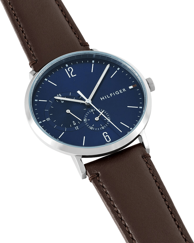 Tommy Hilfiger Cooper Blue Dial Brown Leather Strap Watch for Men - 1791508