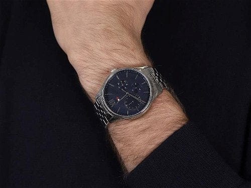 Tommy Hilfiger Damon Chronograph Blue Dial Silver Steel Strap Watch for Men - 1791416