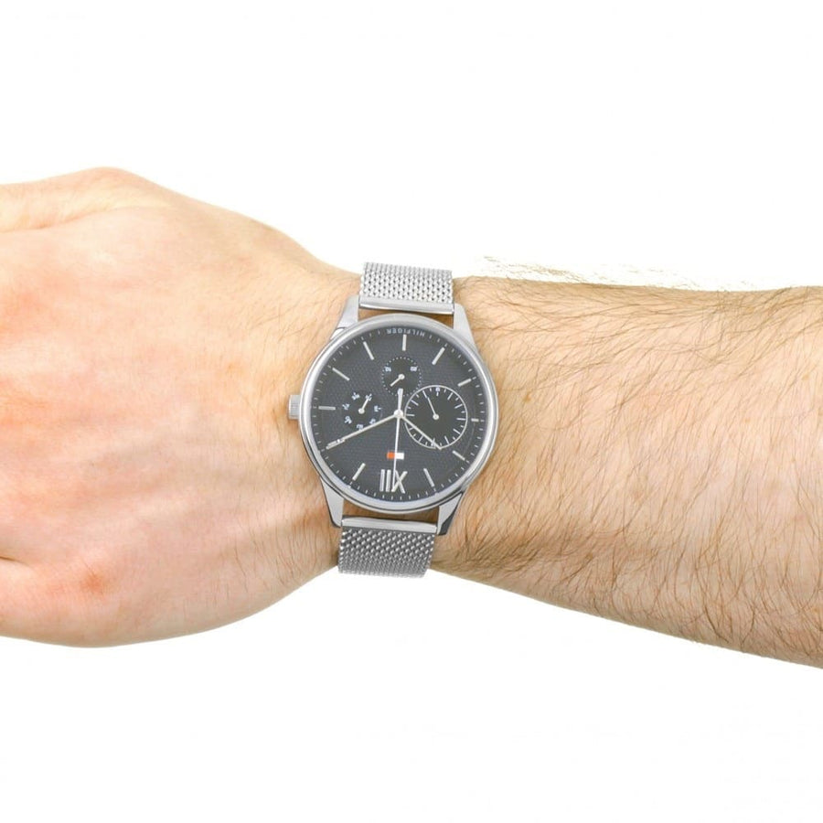 Tommy Hilfiger Damon Quartz Chronograph Black Dial Silver Mesh Bracelet Watch for Men - 1791415