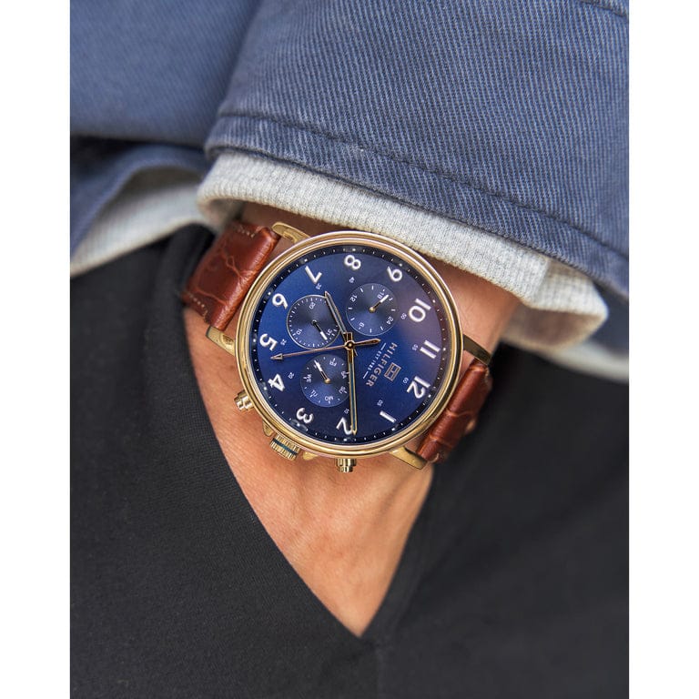Tommy Hilfiger Daniel Blue Dial Brown Leather Strap Watch for Men - 1710380