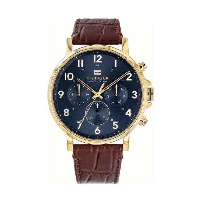 Tommy Hilfiger Daniel Blue Dial Brown Leather Strap Watch for Men - 1710380