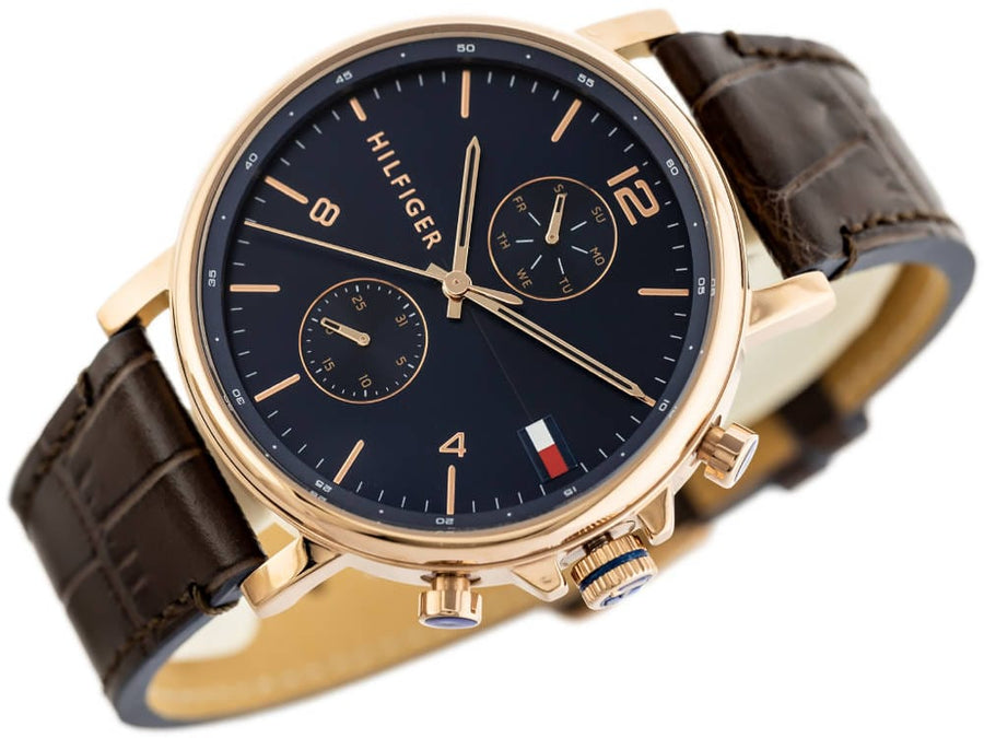 Tommy Hilfiger Daniel Blue Dial Brown Leather Strap Watch for Men - 1710418