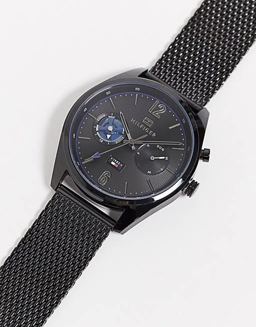 Tommy Hilfiger Deacon Analog Black Dial Black Mesh Bracelet Watch for Men - 1791547