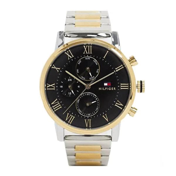 Tommy Hilfiger Decker Chronograph Black Dial Two Tone Steel Strap Watch for Men - 1791559