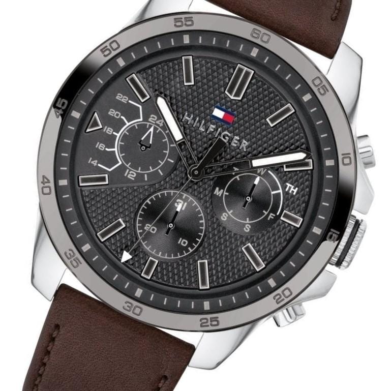 Tommy Hilfiger Decker Grey Dial Brown Leather Strap Watch for Men - 1791562