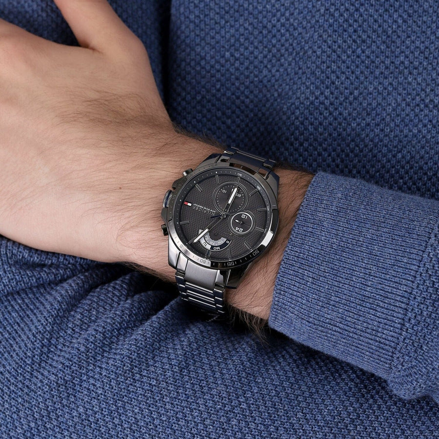 Tommy Hilfiger Decker Quartz Black Dial Black Steel Strap Watch for Men - 1791347