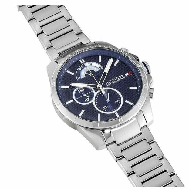 Tommy Hilfiger Decker Quartz Blue Dial Silver Steel Strap Watch for Men - 1791348
