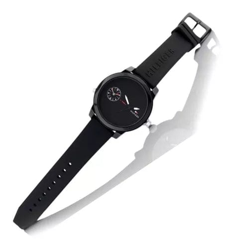Tommy Hilfiger Denim Black Dial Black Rubber Strap Watch for Men - 1791326