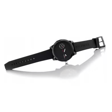 Tommy Hilfiger Denim Black Dial Black Rubber Strap Watch for Men - 1791326