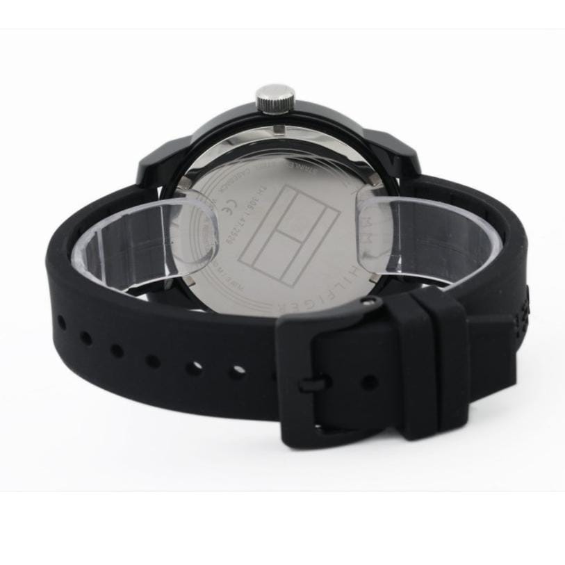 Tommy Hilfiger Denim Black Dial Black Rubber Strap Watch for Men - 1791555