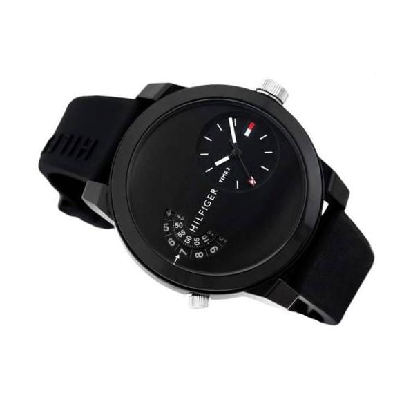 Tommy Hilfiger Denim Black Dial Black Rubber Strap Watch for Men - 1791555