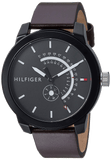 Tommy Hilfiger Denim Black Dial Brown Leather Strap Watch for Men - 1791478