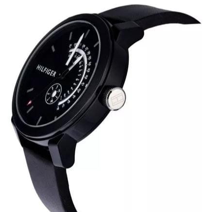 Tommy Hilfiger Denim Quartz Black Dial Black Leather Strap Watch for Men - 1791479