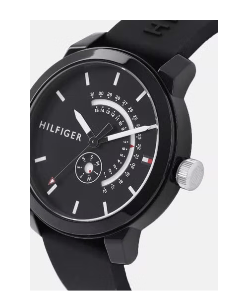 Tommy Hilfiger Denim Quartz Black Dial Black Rubber Strap Watch for Men - 1791483