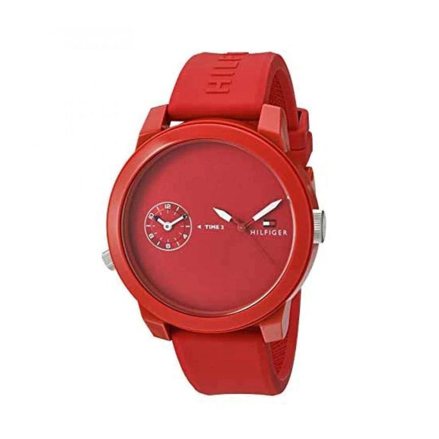Tommy Hilfiger Denim Quartz Red Dial Red Rubber Strap Watch for Men - 1791323