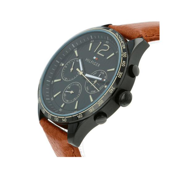 Tommy Hilfiger Gavin Chronograph Quartz Black Dial Brown Leather Strap Watch for Men - 1791470