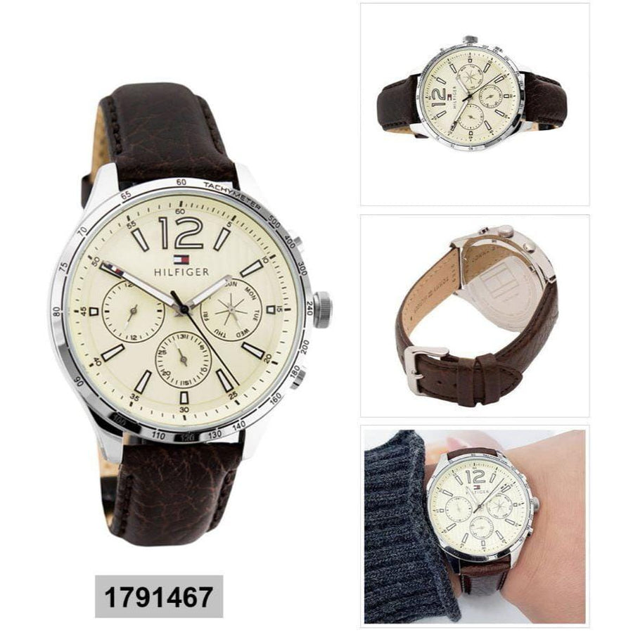 Tommy Hilfiger Gavin Chronograph White Dial Brown Leather Strap Watch for Men - 1791467