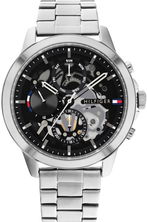 Tommy Hilfiger Henry Chronograph Black Dial Silver Steel Strap Watch For Men - 1710477