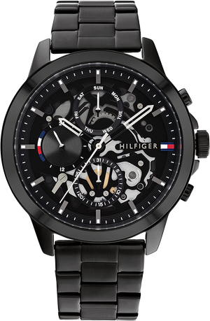 Tommy Hilfiger Henry Chronograph Black Dial Black Steel Strap Watch For Men - 1710478