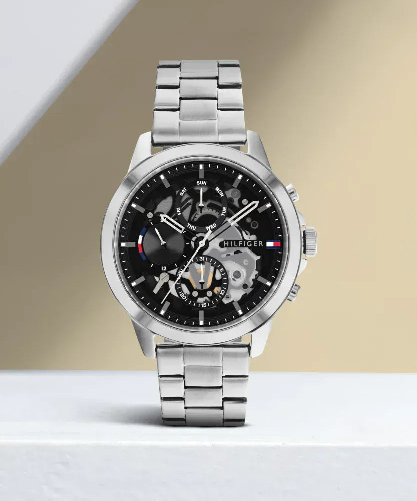 Tommy Hilfiger Henry Chronograph Black Dial Silver Steel Strap Watch For Men - 1710477