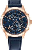 Tommy Hilfiger Henry Chronograph Quartz Blue Dial Blue Leather Strap Watch For Men - 1710475