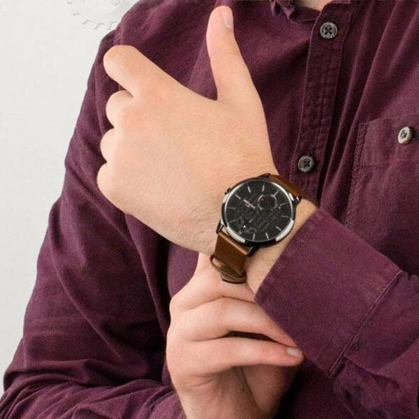 Tommy Hilfiger Hunter Black Dial Brown Leather Strap Watch for Men - 1791604