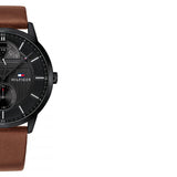 Tommy Hilfiger Hunter Black Dial Brown Leather Strap Watch for Men - 1791604