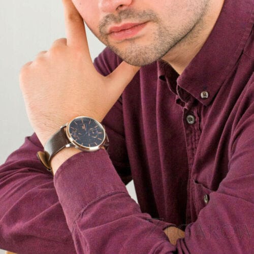 Tommy Hilfiger Hunter Blue Dial Brown Leather Strap Watch for Men - 1791605