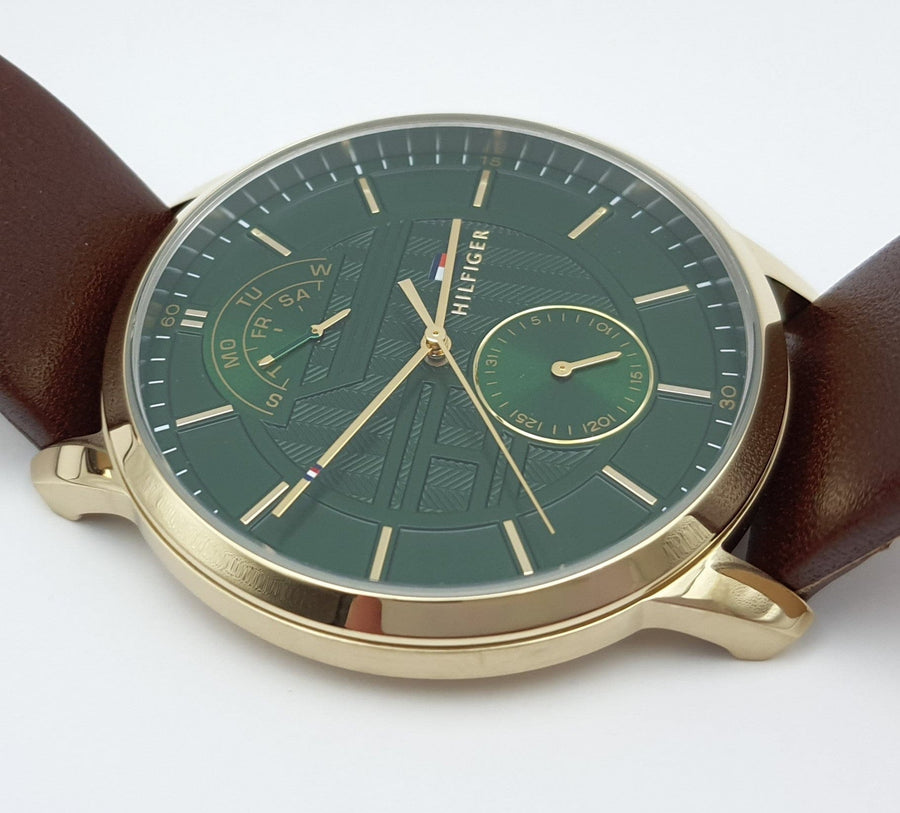 Tommy Hilfiger Hunter Green Dial Brown Leather Strap Watch for Men - 1791607
