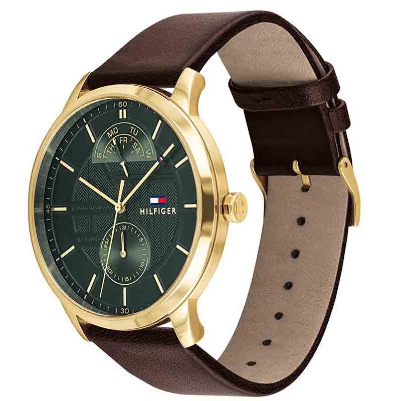 Tommy Hilfiger Hunter Green Dial Brown Leather Strap Watch for Men - 1791607