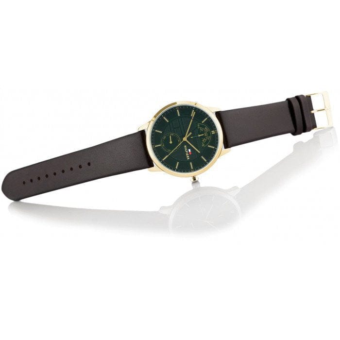 Tommy Hilfiger Hunter Green Dial Brown Leather Strap Watch for Men - 1791607