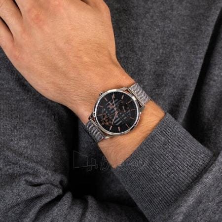 Tommy Hilfiger Hunter Quartz Black Dial Silver Steel Strap Watch for Men - 1791610