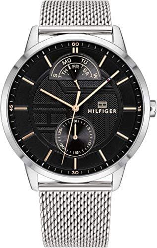 Tommy Hilfiger Hunter Quartz Black Dial Silver Steel Strap Watch for Men - 1791610
