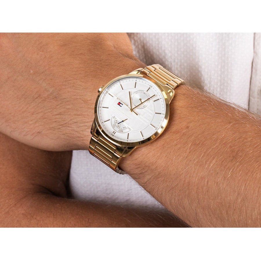 Tommy Hilfiger Hunter White Dial Gold Steel Strap Watch for Men - 1791609