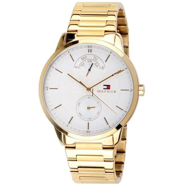 Tommy Hilfiger Hunter White Dial Gold Steel Strap Watch for Men - 1791609