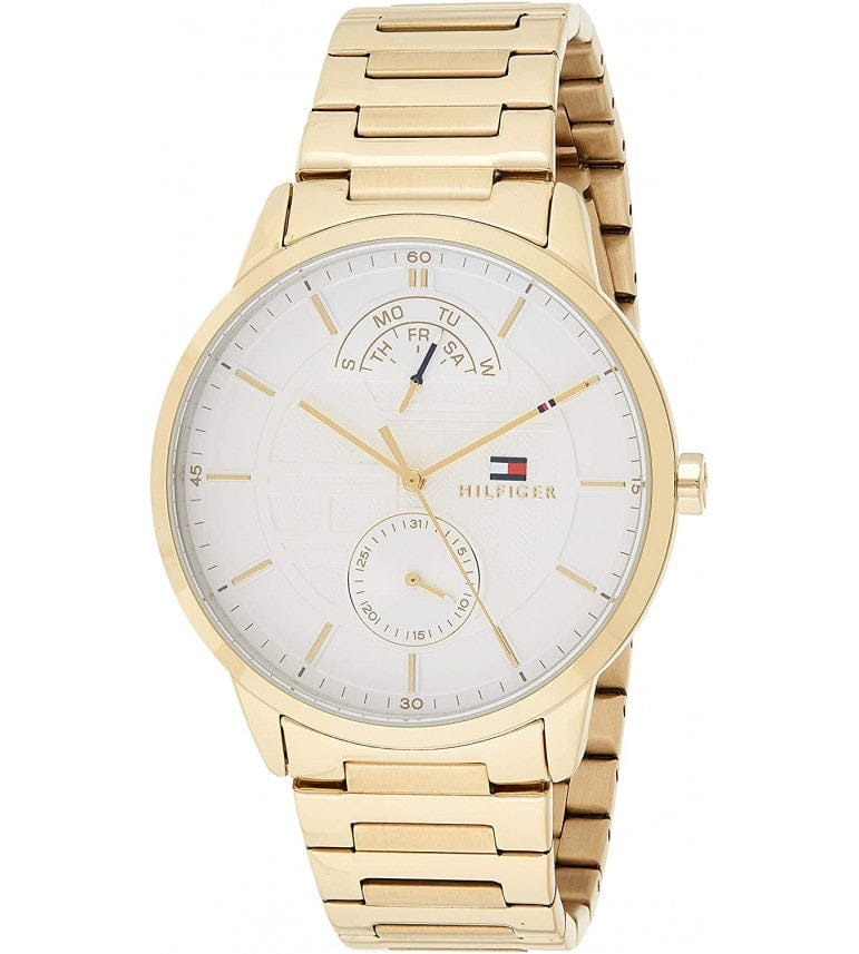 Tommy Hilfiger Hunter White Dial Gold Steel Strap Watch for Men - 1791609