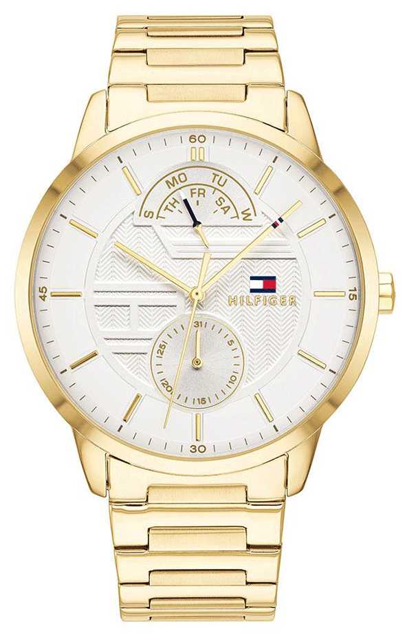 Tommy Hilfiger Hunter White Dial Gold Steel Strap Watch for Men - 1791609
